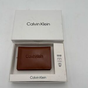 Calvin Klein Mens Tan Brown Logo Leather Wallet with RFID Protection  NEW